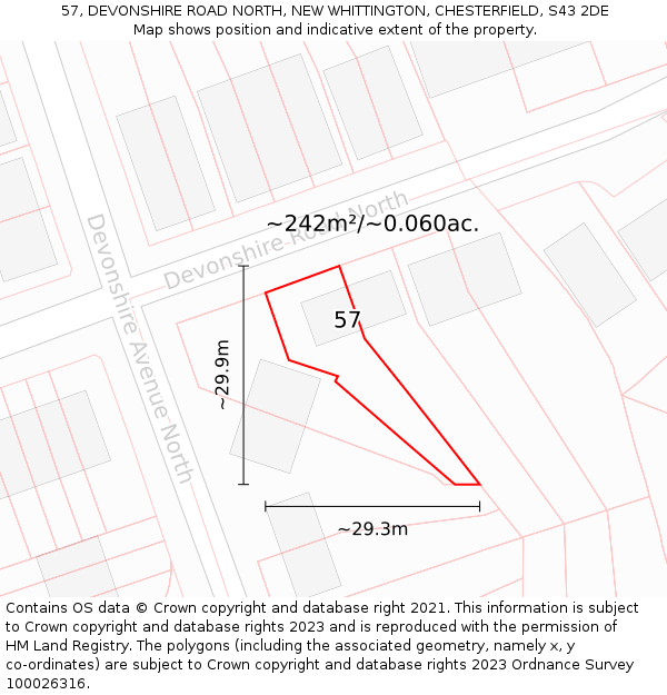 57, DEVONSHIRE ROAD NORTH, NEW WHITTINGTON, CHESTERFIELD, S43 2DE: Plot and title map