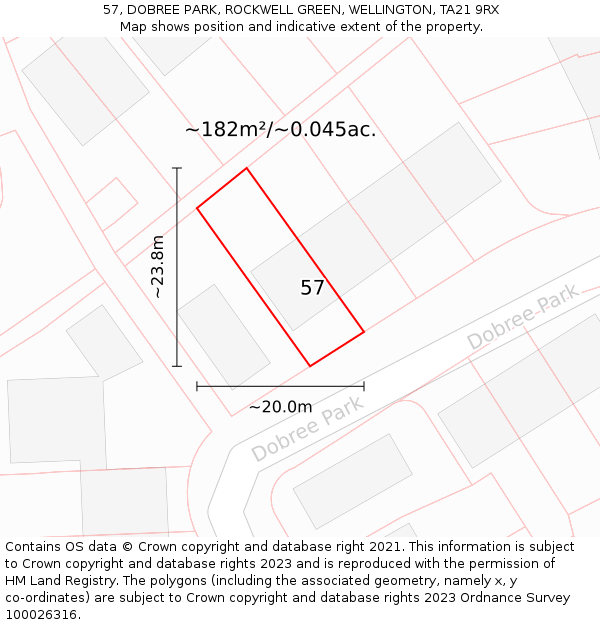 57, DOBREE PARK, ROCKWELL GREEN, WELLINGTON, TA21 9RX: Plot and title map