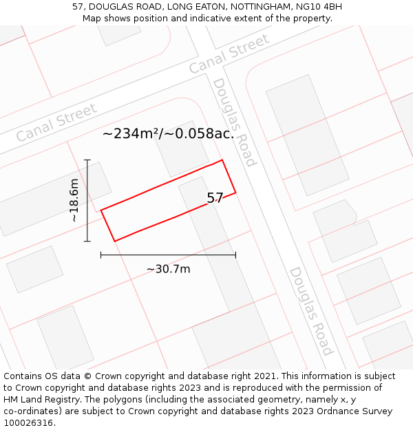 57, DOUGLAS ROAD, LONG EATON, NOTTINGHAM, NG10 4BH: Plot and title map