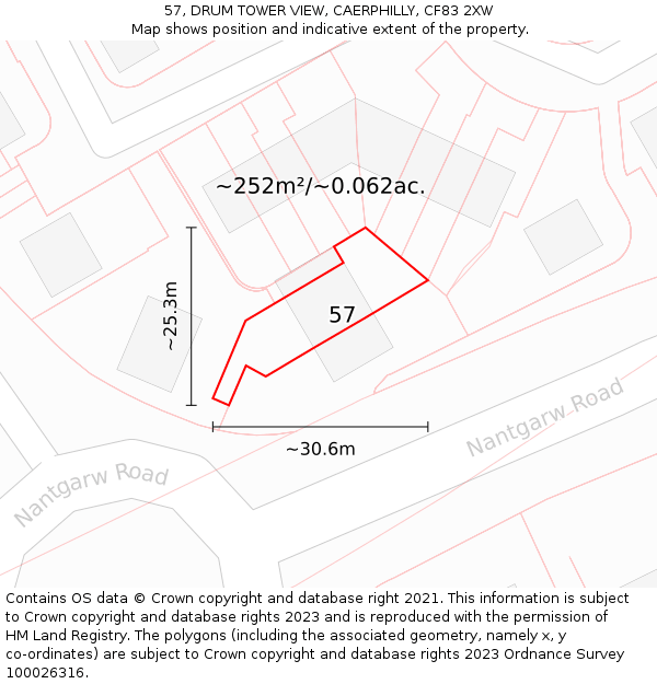 57, DRUM TOWER VIEW, CAERPHILLY, CF83 2XW: Plot and title map