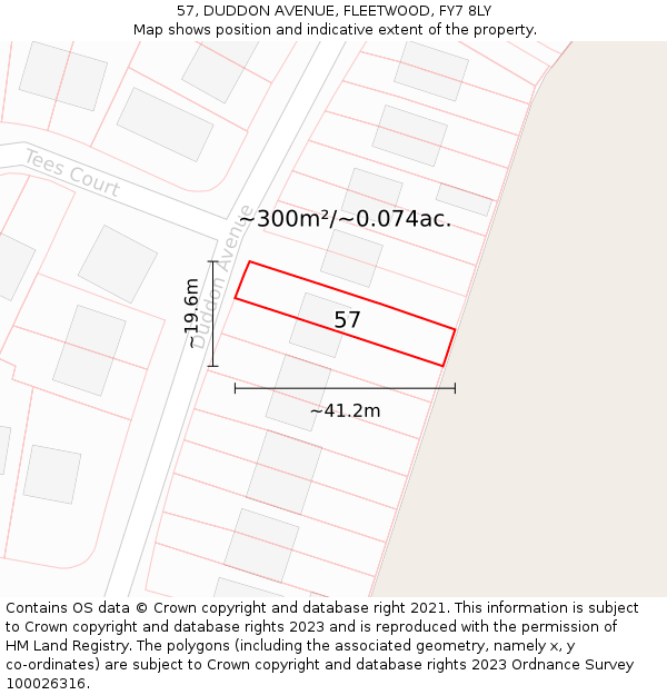 57, DUDDON AVENUE, FLEETWOOD, FY7 8LY: Plot and title map