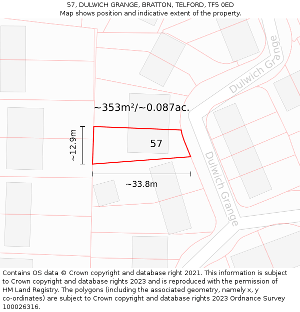 57, DULWICH GRANGE, BRATTON, TELFORD, TF5 0ED: Plot and title map