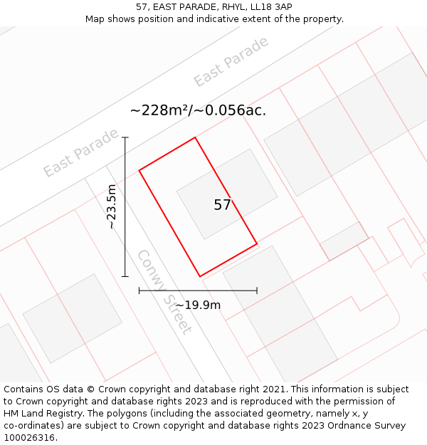 57, EAST PARADE, RHYL, LL18 3AP: Plot and title map