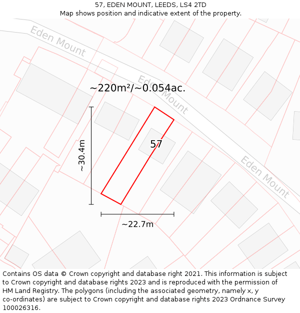 57, EDEN MOUNT, LEEDS, LS4 2TD: Plot and title map