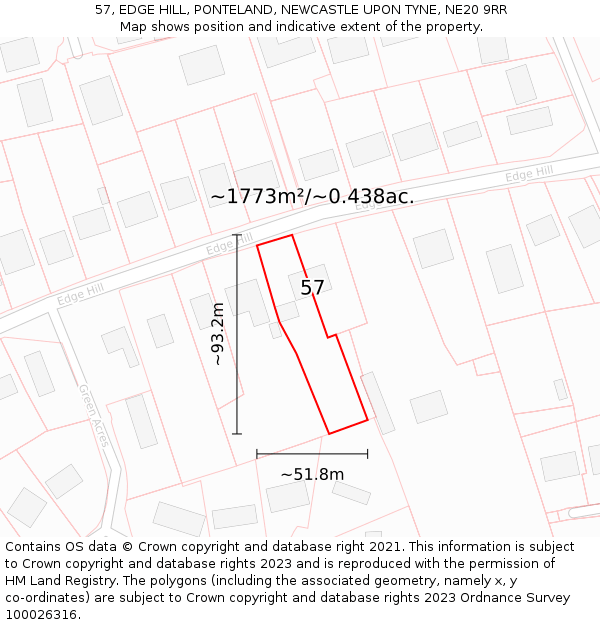 57, EDGE HILL, PONTELAND, NEWCASTLE UPON TYNE, NE20 9RR: Plot and title map