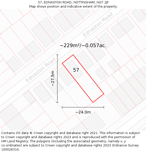 57, EDNASTON ROAD, NOTTINGHAM, NG7 2JF: Plot and title map