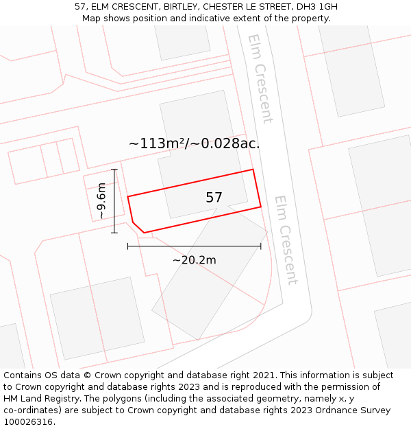 57, ELM CRESCENT, BIRTLEY, CHESTER LE STREET, DH3 1GH: Plot and title map