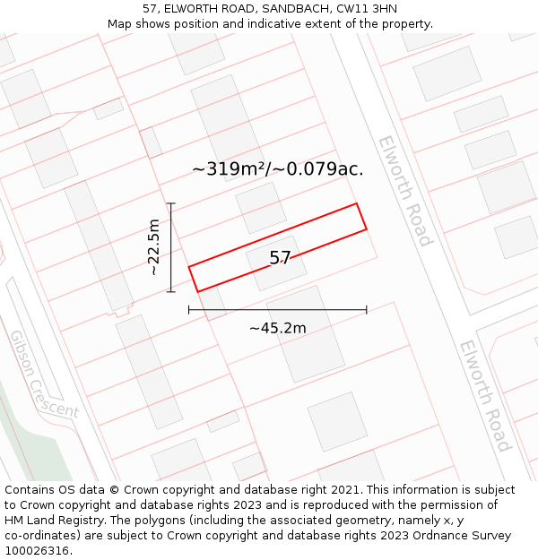 57, ELWORTH ROAD, SANDBACH, CW11 3HN: Plot and title map