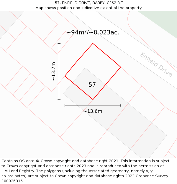 57, ENFIELD DRIVE, BARRY, CF62 8JE: Plot and title map