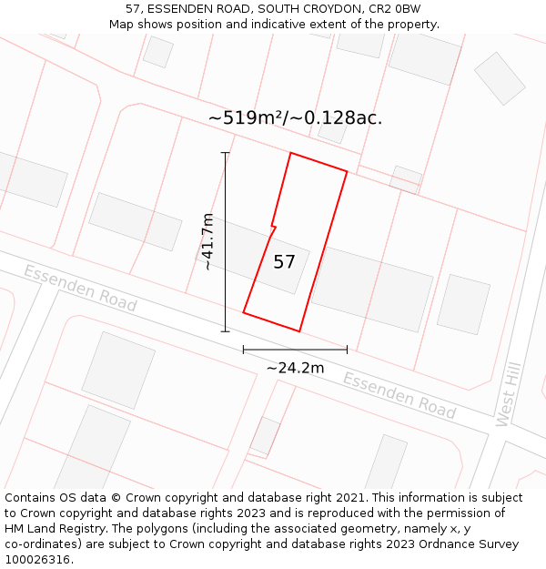 57, ESSENDEN ROAD, SOUTH CROYDON, CR2 0BW: Plot and title map