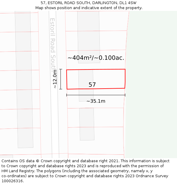 57, ESTORIL ROAD SOUTH, DARLINGTON, DL1 4SW: Plot and title map