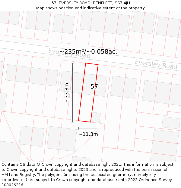 57, EVERSLEY ROAD, BENFLEET, SS7 4JH: Plot and title map