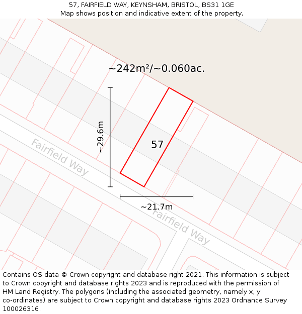 57, FAIRFIELD WAY, KEYNSHAM, BRISTOL, BS31 1GE: Plot and title map