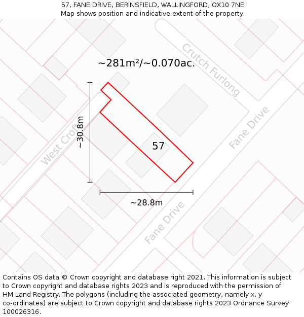 57, FANE DRIVE, BERINSFIELD, WALLINGFORD, OX10 7NE: Plot and title map