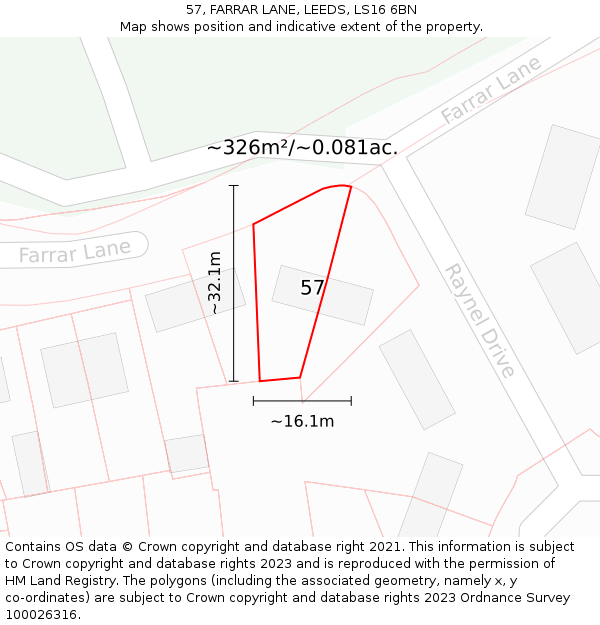 57, FARRAR LANE, LEEDS, LS16 6BN: Plot and title map