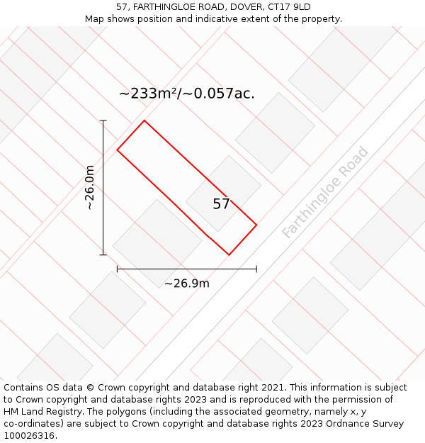 57, FARTHINGLOE ROAD, DOVER, CT17 9LD: Plot and title map