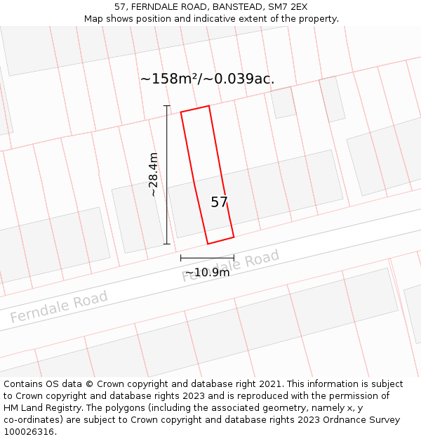 57, FERNDALE ROAD, BANSTEAD, SM7 2EX: Plot and title map