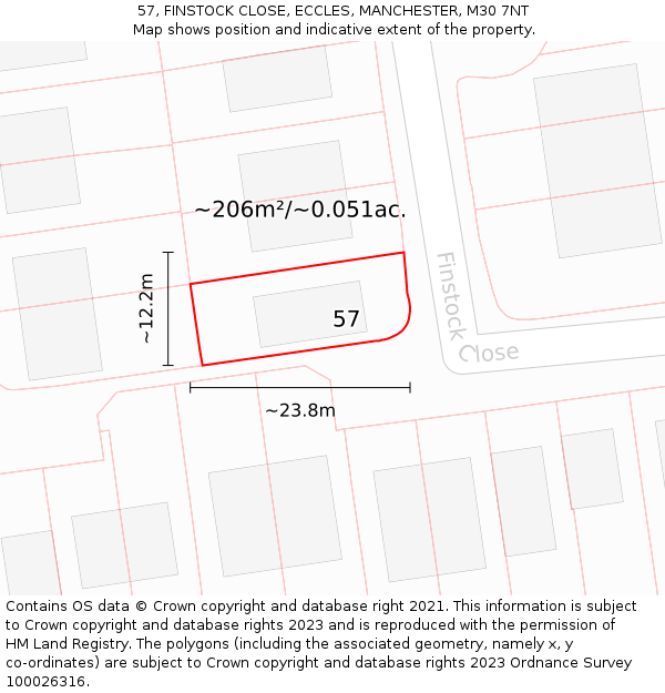 57, FINSTOCK CLOSE, ECCLES, MANCHESTER, M30 7NT: Plot and title map