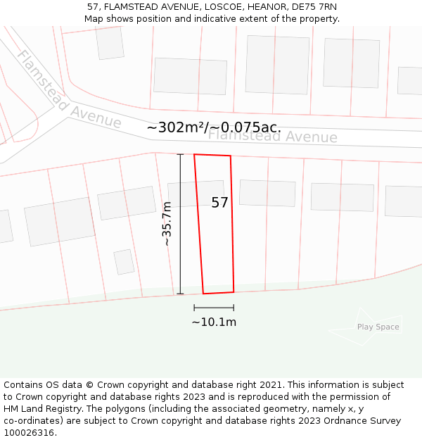 57, FLAMSTEAD AVENUE, LOSCOE, HEANOR, DE75 7RN: Plot and title map