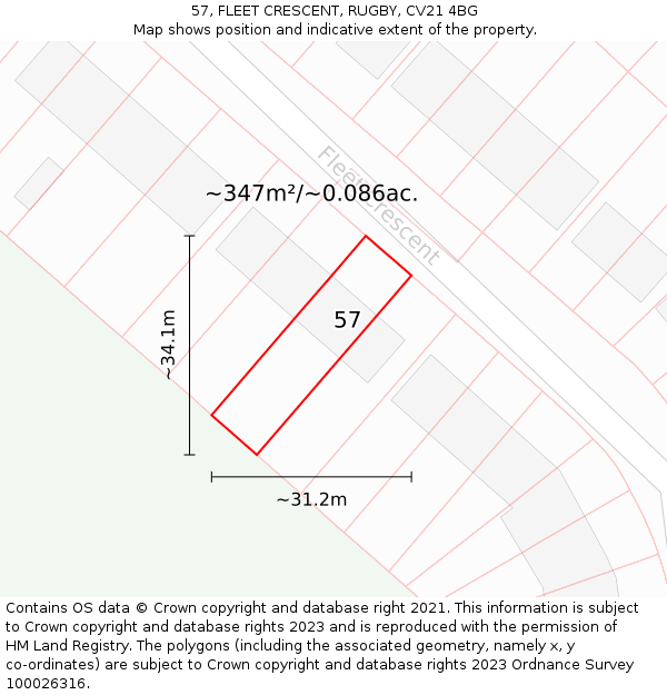 57, FLEET CRESCENT, RUGBY, CV21 4BG: Plot and title map