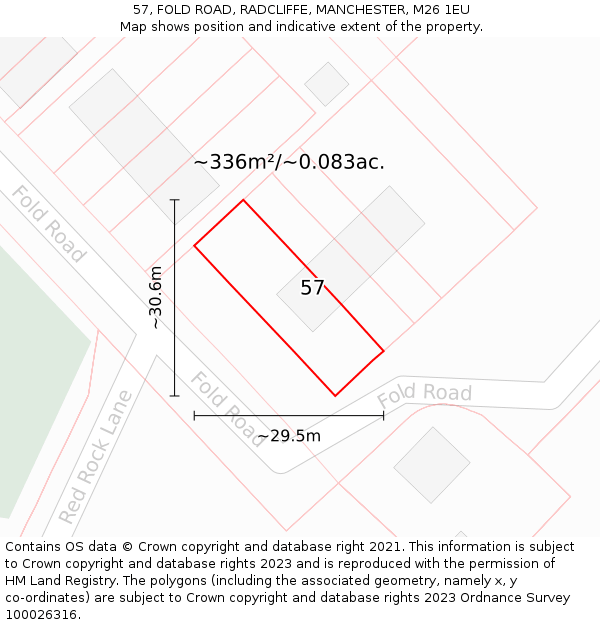 57, FOLD ROAD, RADCLIFFE, MANCHESTER, M26 1EU: Plot and title map