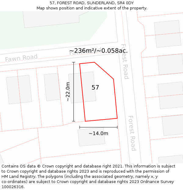 57, FOREST ROAD, SUNDERLAND, SR4 0DY: Plot and title map