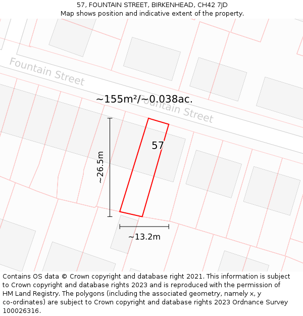 57, FOUNTAIN STREET, BIRKENHEAD, CH42 7JD: Plot and title map