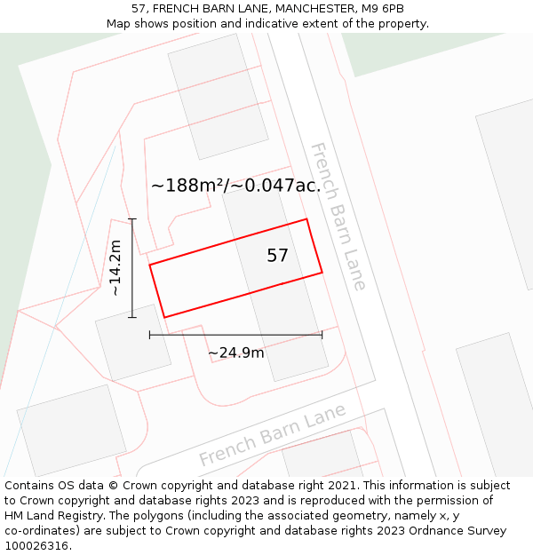 57, FRENCH BARN LANE, MANCHESTER, M9 6PB: Plot and title map