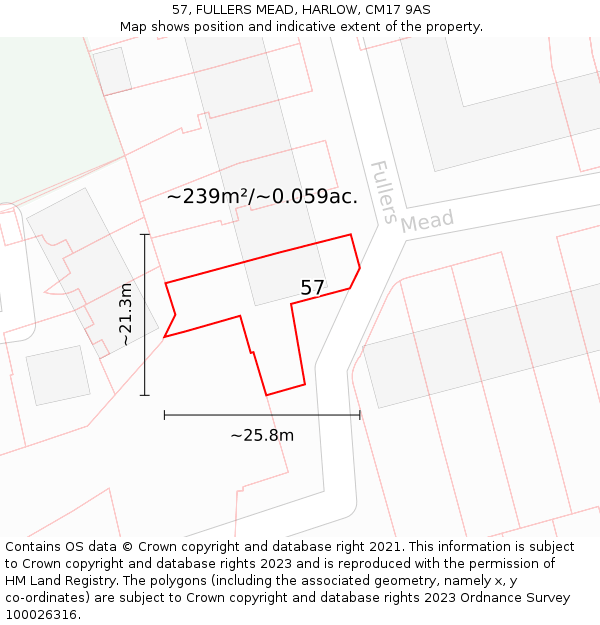 57, FULLERS MEAD, HARLOW, CM17 9AS: Plot and title map