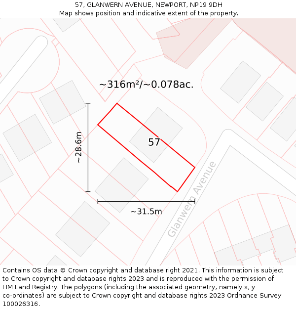 57, GLANWERN AVENUE, NEWPORT, NP19 9DH: Plot and title map