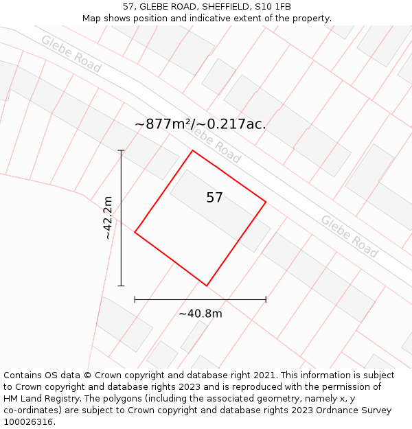 57, GLEBE ROAD, SHEFFIELD, S10 1FB: Plot and title map