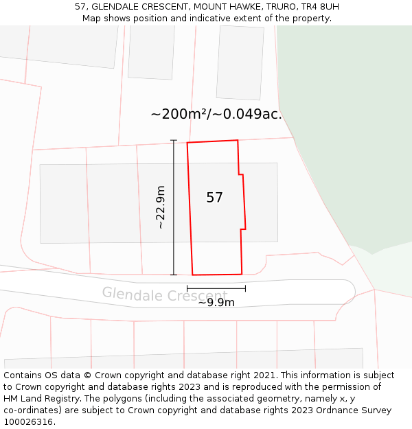 57, GLENDALE CRESCENT, MOUNT HAWKE, TRURO, TR4 8UH: Plot and title map