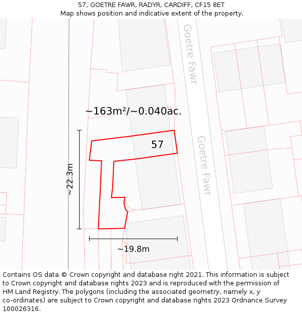 57, GOETRE FAWR, RADYR, CARDIFF, CF15 8ET: Plot and title map