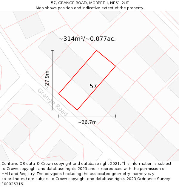 57, GRANGE ROAD, MORPETH, NE61 2UF: Plot and title map