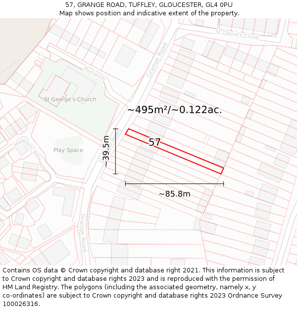 57, GRANGE ROAD, TUFFLEY, GLOUCESTER, GL4 0PU: Plot and title map