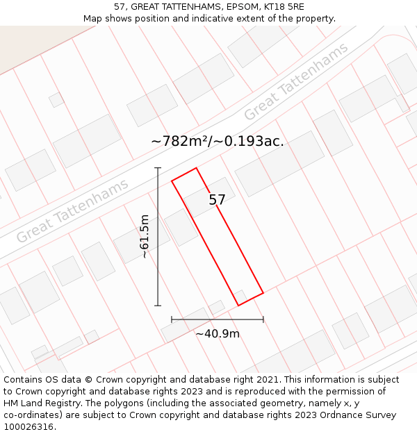 57, GREAT TATTENHAMS, EPSOM, KT18 5RE: Plot and title map
