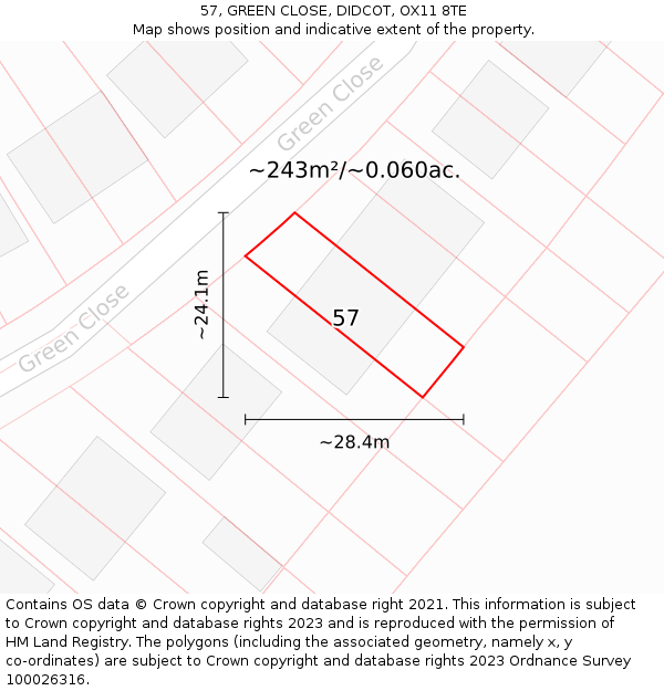 57, GREEN CLOSE, DIDCOT, OX11 8TE: Plot and title map