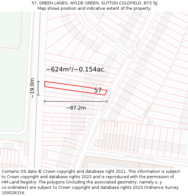 57, GREEN LANES, WYLDE GREEN, SUTTON COLDFIELD, B73 5JJ: Plot and title map