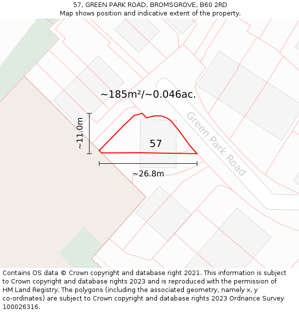 57, GREEN PARK ROAD, BROMSGROVE, B60 2RD: Plot and title map