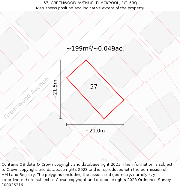 57, GREENWOOD AVENUE, BLACKPOOL, FY1 6RQ: Plot and title map