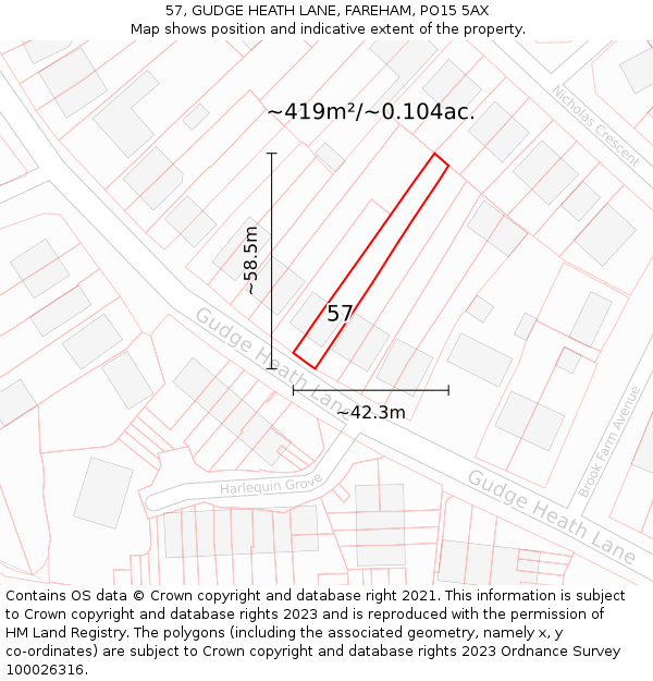 57, GUDGE HEATH LANE, FAREHAM, PO15 5AX: Plot and title map