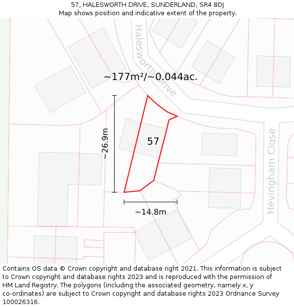 57, HALESWORTH DRIVE, SUNDERLAND, SR4 8DJ: Plot and title map