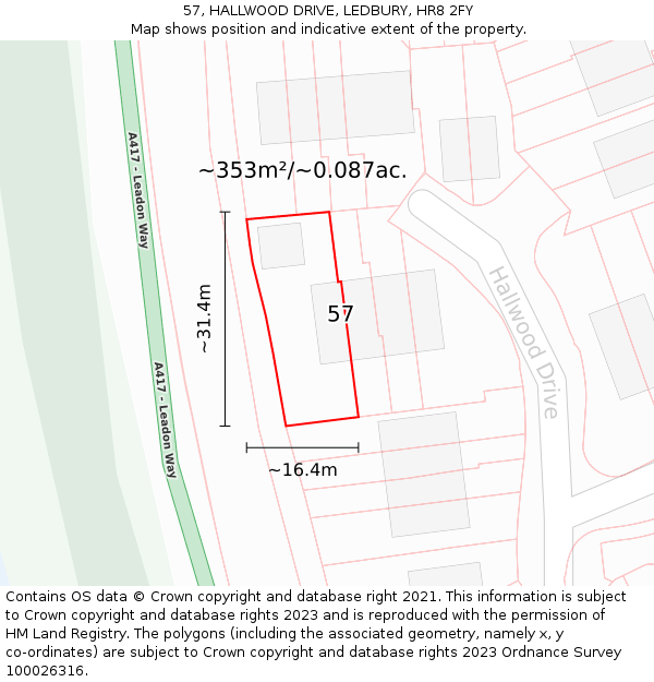 57, HALLWOOD DRIVE, LEDBURY, HR8 2FY: Plot and title map