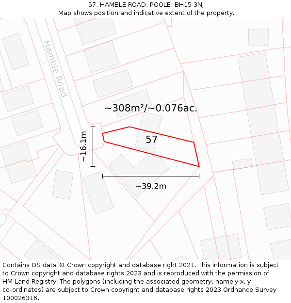 57, HAMBLE ROAD, POOLE, BH15 3NJ: Plot and title map