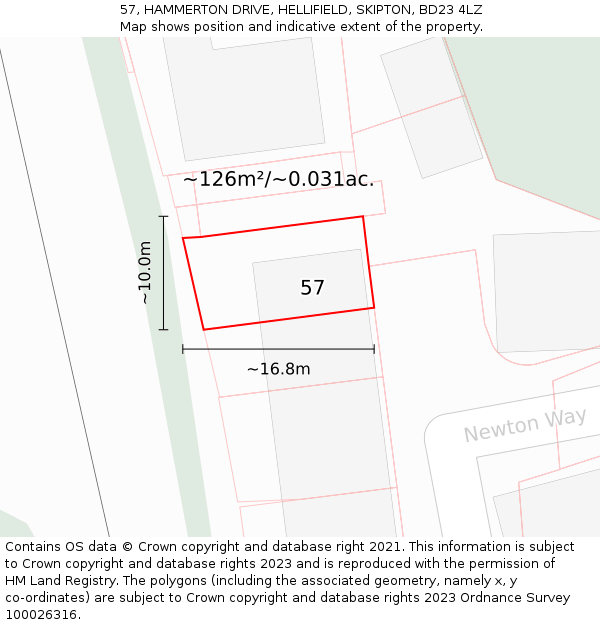 57, HAMMERTON DRIVE, HELLIFIELD, SKIPTON, BD23 4LZ: Plot and title map