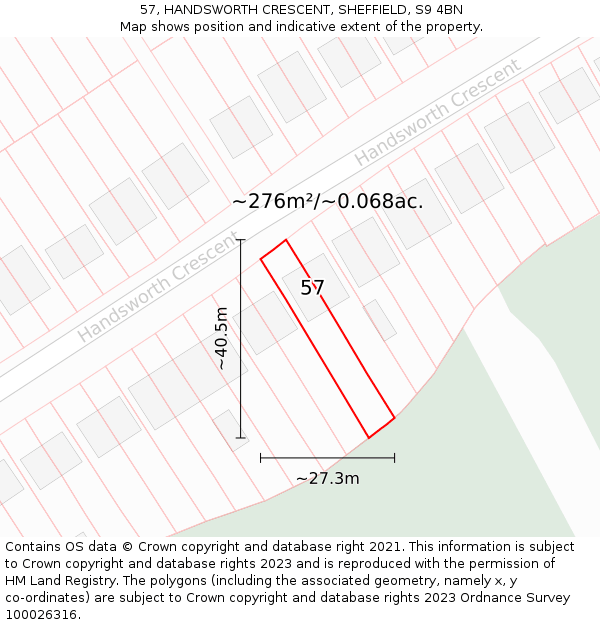 57, HANDSWORTH CRESCENT, SHEFFIELD, S9 4BN: Plot and title map