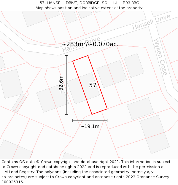 57, HANSELL DRIVE, DORRIDGE, SOLIHULL, B93 8RG: Plot and title map