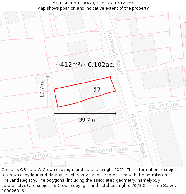 57, HAREPATH ROAD, SEATON, EX12 2AX: Plot and title map