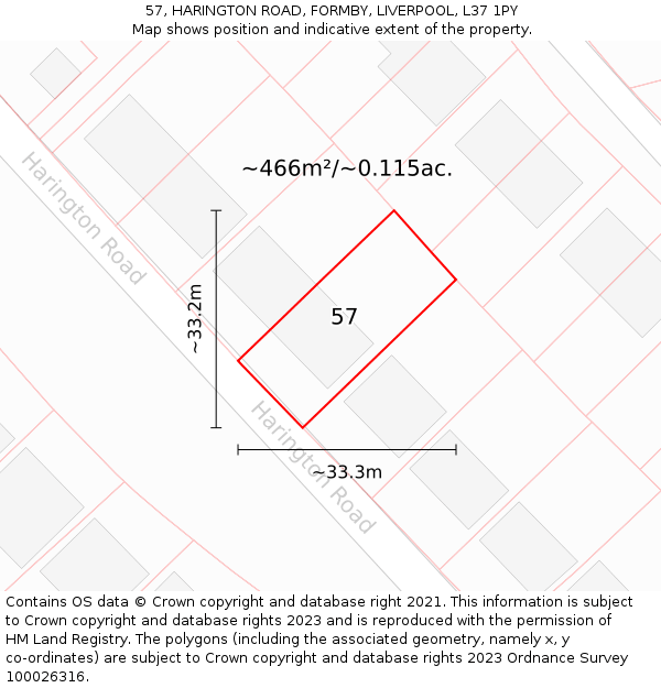 57, HARINGTON ROAD, FORMBY, LIVERPOOL, L37 1PY: Plot and title map