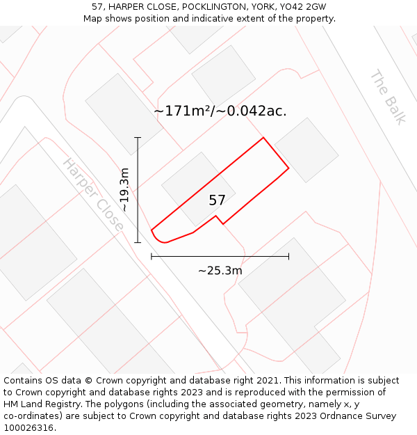 57, HARPER CLOSE, POCKLINGTON, YORK, YO42 2GW: Plot and title map